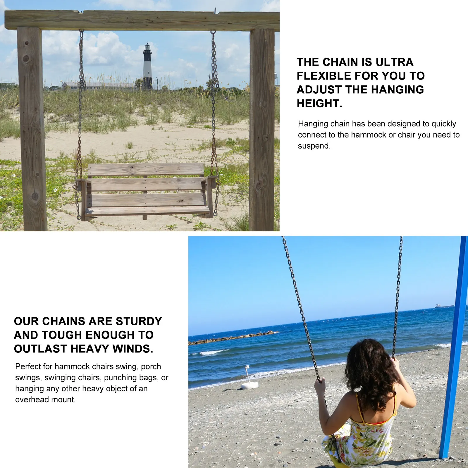 Stainless Steel Swing Chain Adjustable for Hanging Hammock Chairs Porch Swings Punching Bags Heavy Outdoor Use Hammock Extender