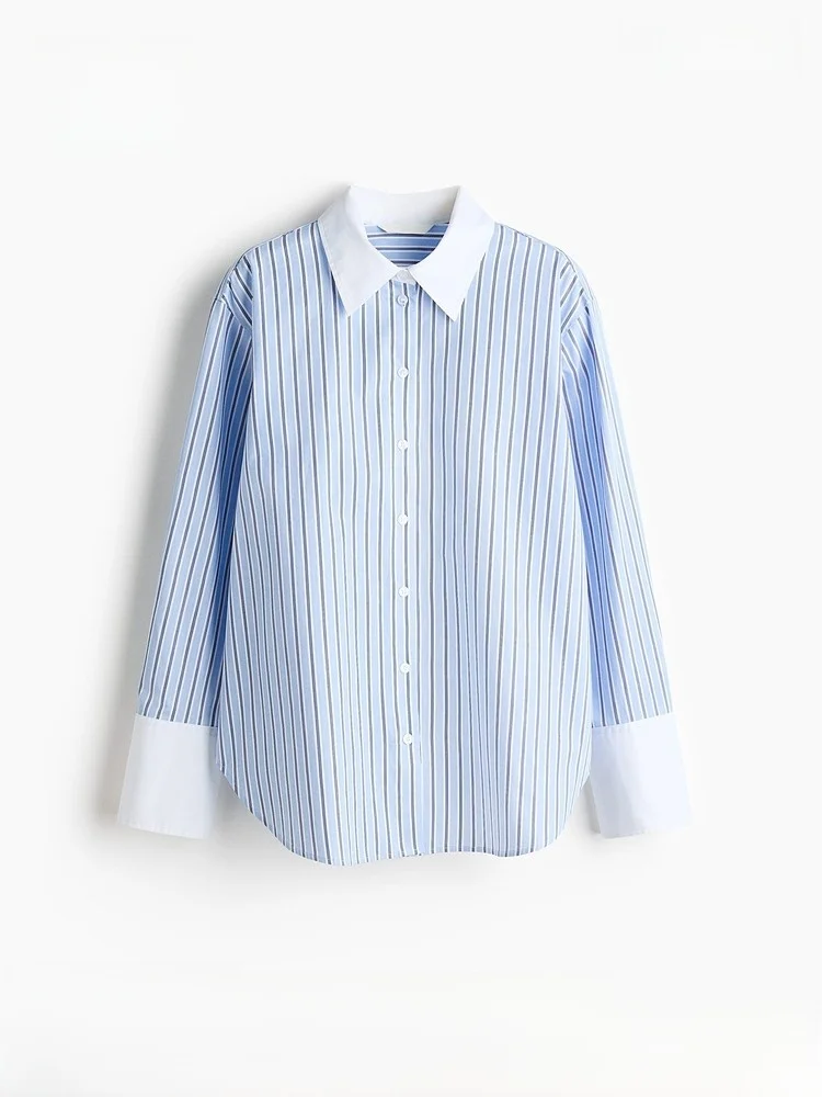 

Новая весенняя женская хлопковая шелковая подставка свободного кроя Long Sve Casual Sle на пуговицах H & M 32247, тонкая подставка из чистого хлопка