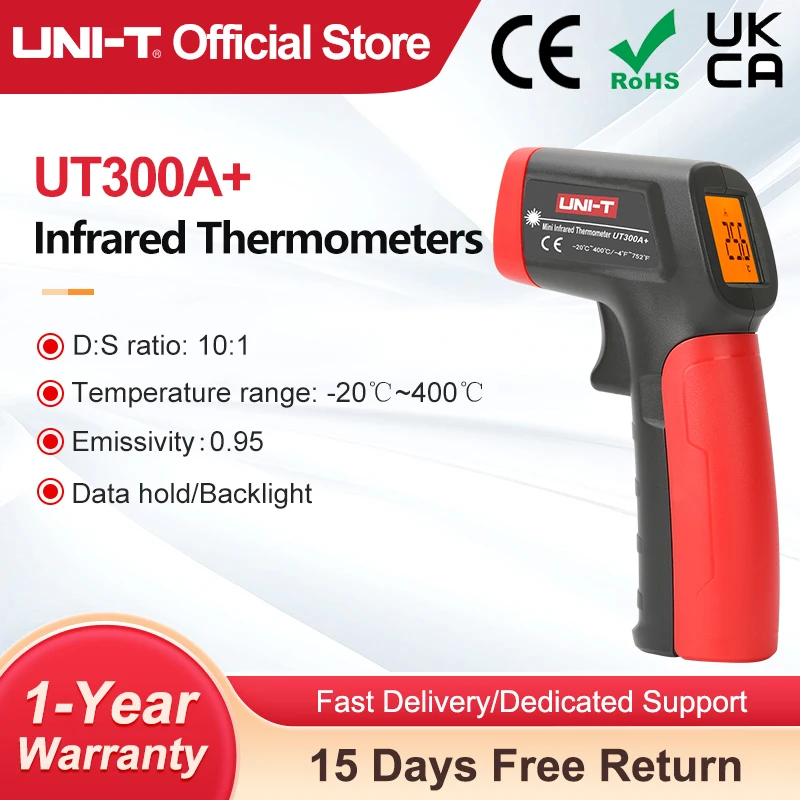 Termômetro Infravermelho a Laser UNI-T-, UT300A Plus, Termômetro Digital Portátil, Sem contato, Pistola Medidor de Temperatura a Laser
