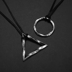 Twisted Geometric Couple Necklace Vintage Fashion Jewelry Triangle Circle Pendant Necklace for Men Women