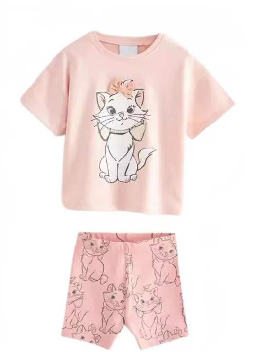 Summer girls Sets Children\'s Clothing 2-7year Kids Toddler Clothes Cute cat T-shirt Top Pants Baby Girl Clothes