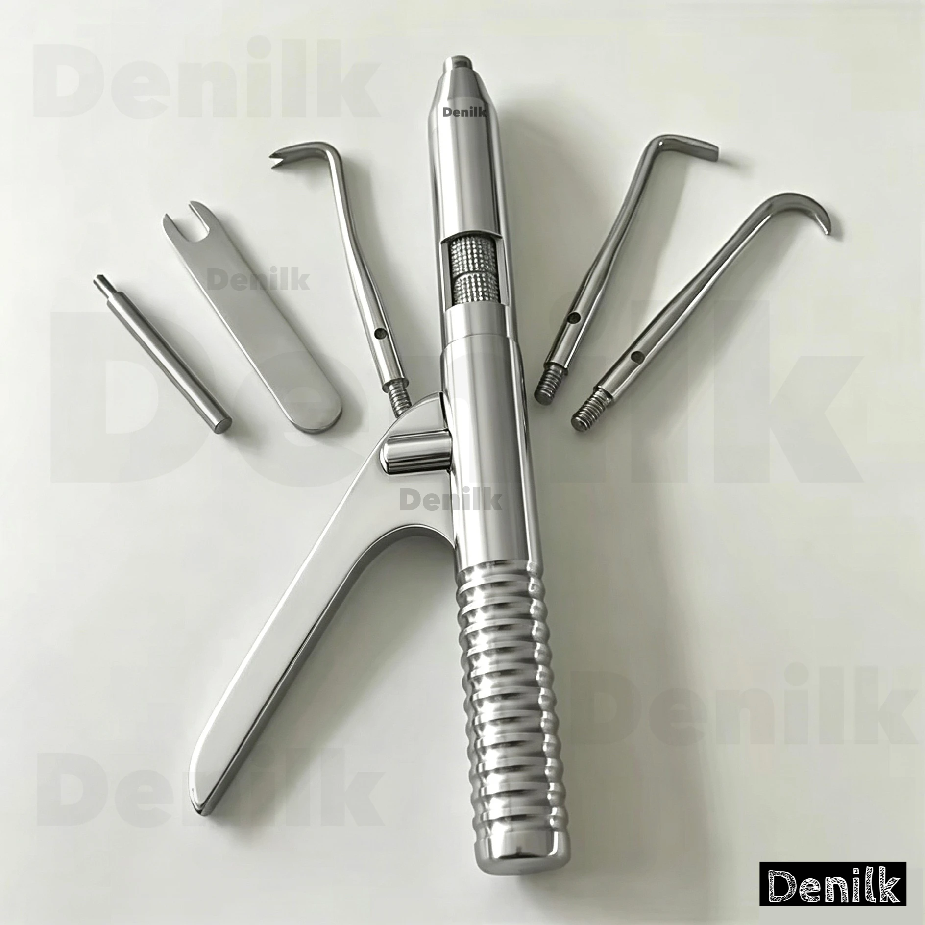 DENILK 1 Set Dental Automatic Singlehanded Crown Remover Gun Stainless Steel Dentistry Surgical Instrument Tools With 3 Working
