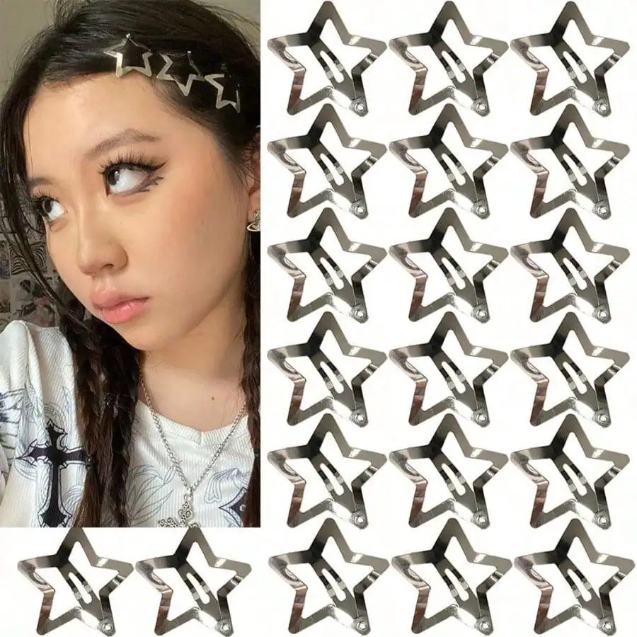 

20pcs/40pcs Women Sweet Y2K Simple Metal Silver-Color 3.12CM Star Hairpins, Suitable For Daily, Festival, Party, Commute, For Women Hair Clips Hair Accessoriesy2k Claw Clips Hair Claws Hair Barrettes, Head Accessories