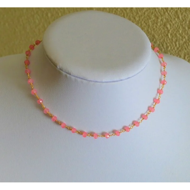 

Beautiful Faceted Natural Pink Sapphire Quartz Yellow Gold Choker Necklace