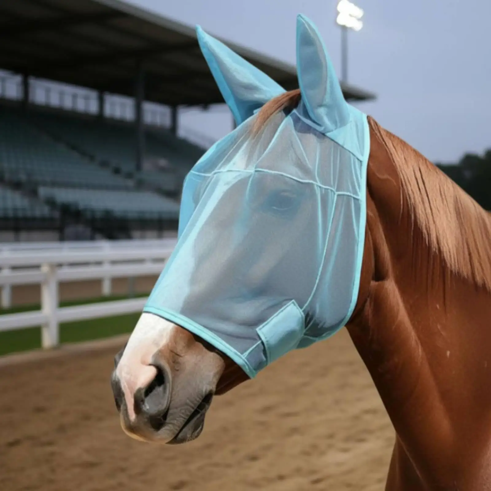 Breathable Mesh Horse Head Cover Anti Fly Mask Equine Hood Ear Openings Protector for Outdoor Stable