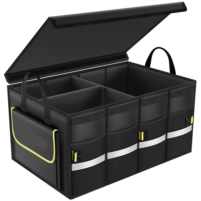 Car storage box, camping storage box, portable large capacity waterproof multi-compartment, foldable utility box