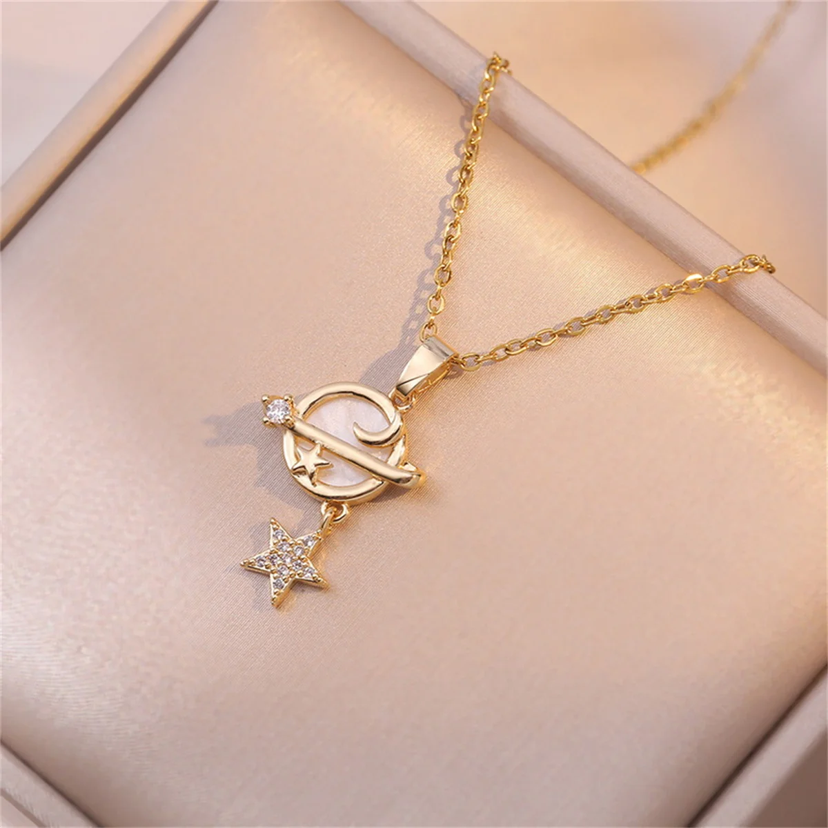 Stainless Steel Zircon Planet Star Pendant Necklace For Women Temperament Universe Moon Aesthetic Clavicle Chain Choker Jewelry