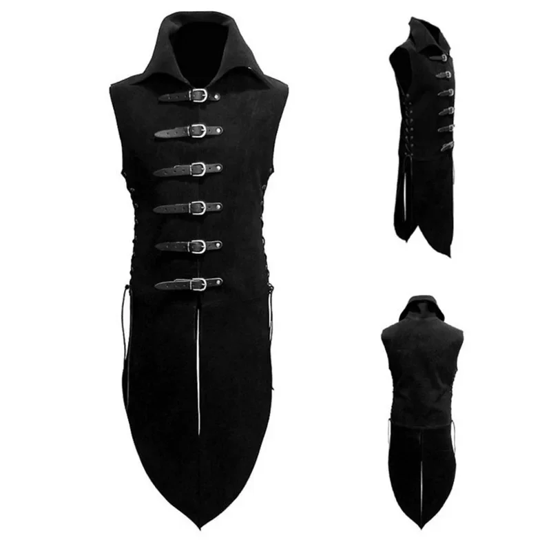 

Men's Black Gothic Steampunk Velvet Vest Medieval Victorian Double Breasted Men Suit Vests Tail Coat Stage Cosplay Prom Costume