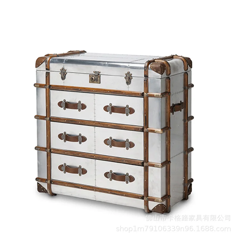 

Комод в американском индустриальном стиле, гостиная, спальня, шкаф для хранения вещей, креативный барный шкаф из алюминиевой кожи в стиле ретро, кафе, сторона