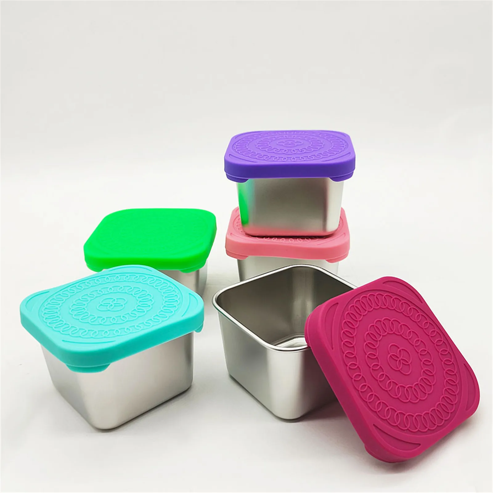 1Pc 304 Square Stainless Steel Sauce Cup With Lid Outdoor Portable Dipping Saucer Large Square Stainless Steel Snack Container