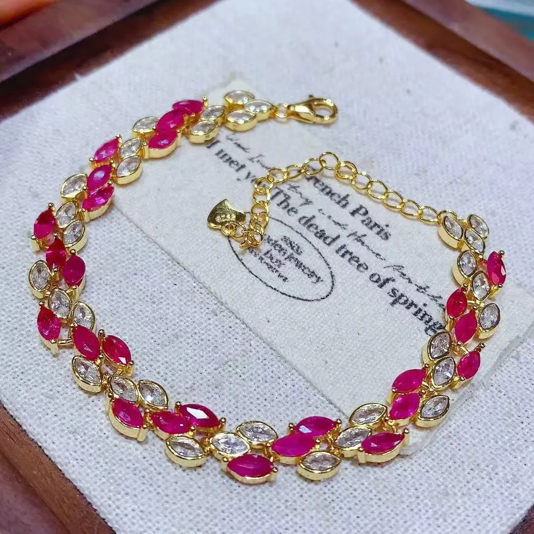 KJJEAXCMY High End Women's Bracelet Natural Ruby S925 Silver with Electroplating Boasting High Clarity Full Brilliance Gift
