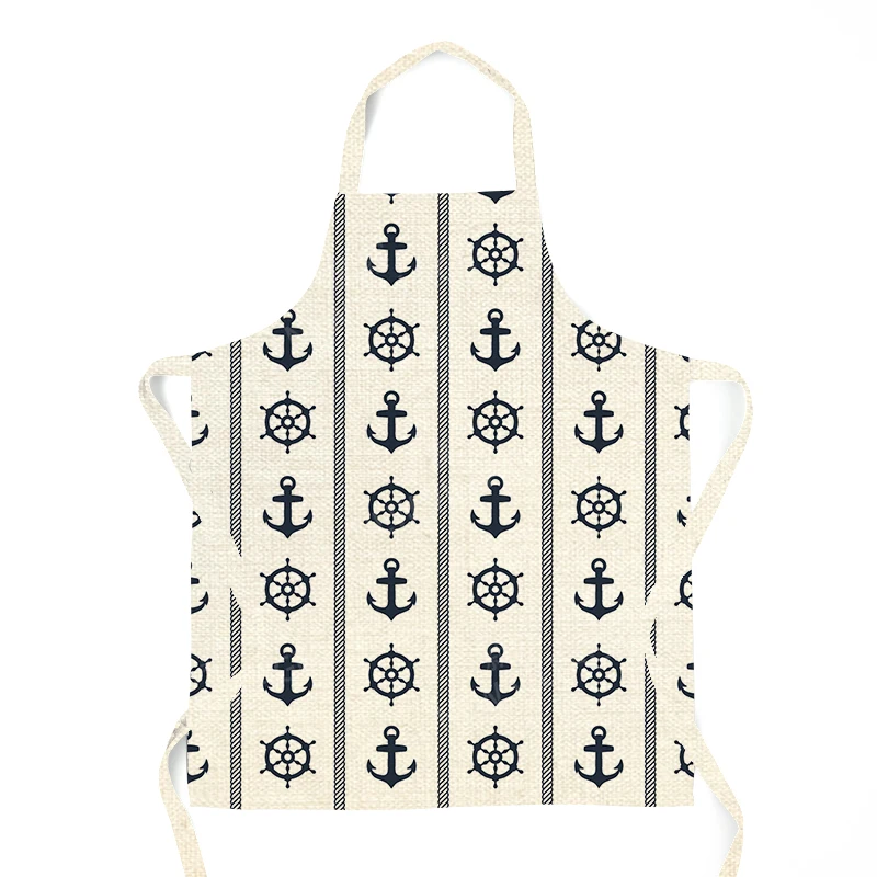 Custom Linen Apron Nautical Design Personalized Boat Name Adjustable Unisex Kitchen Chef Bib Cooking Baking BBQ Apron Durable