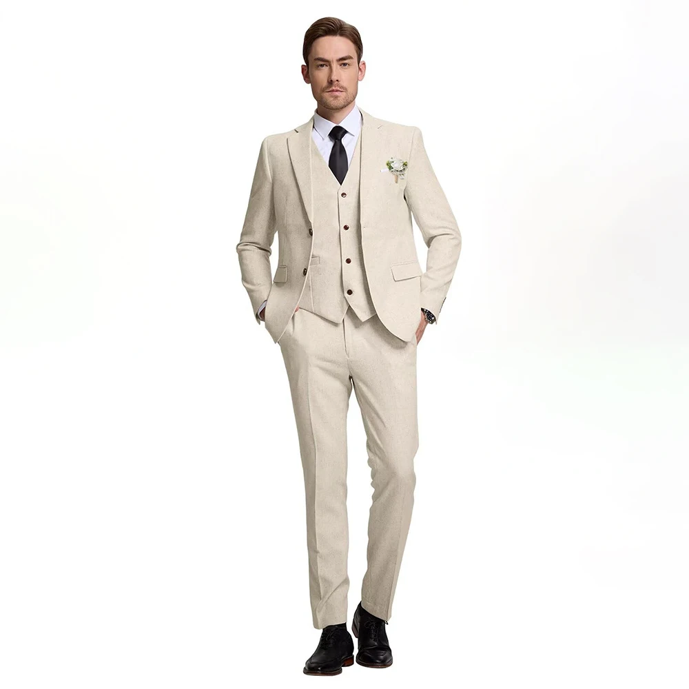 High-End Men Suits Linen Suit for Men Casual Wedding Suit for Men Slim Fit 3 Pieces Set Jacket Pantsuit