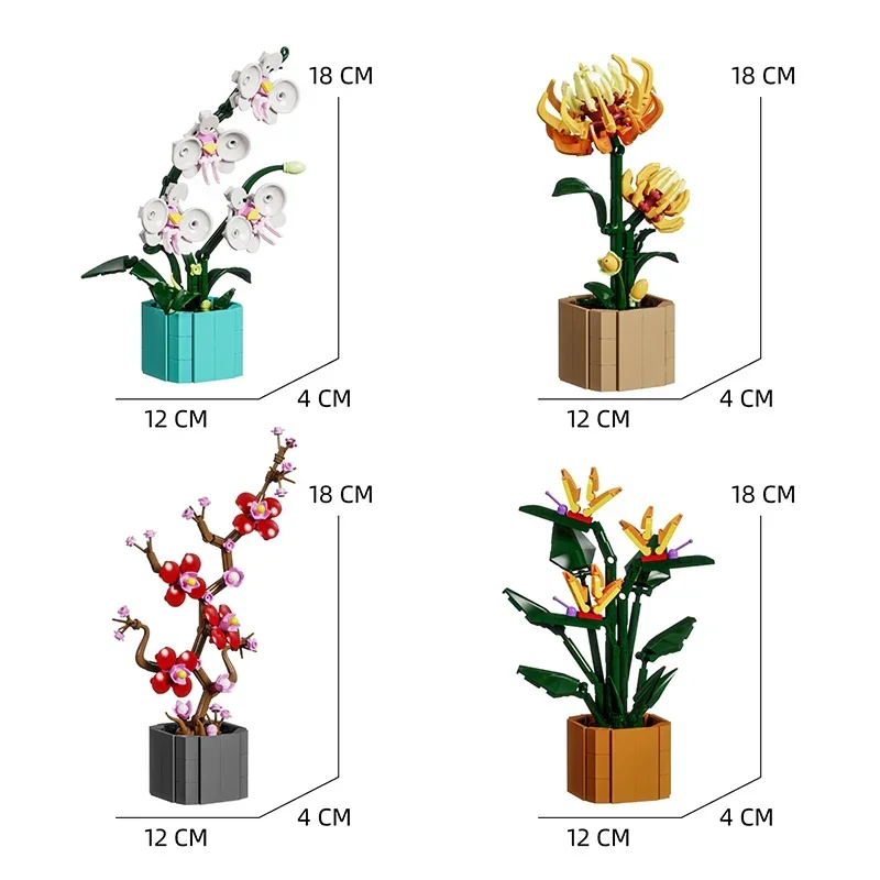 Girassol pássaro do paraíso vaso casa decoração criatividade moc modelo tijolos diy flores bloco de construção presentes para crianças meninas