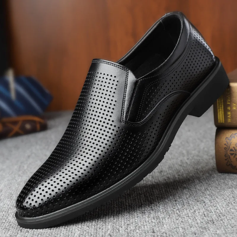 

Men Breathable Dress Shoes Big Size Leather Shoes Slip-on Business Oxfords