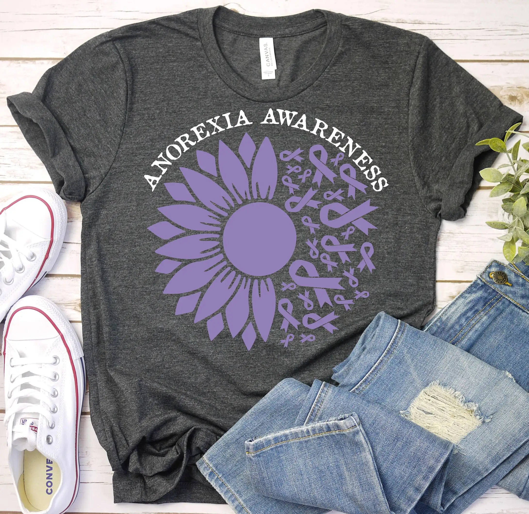 Anorexia Awareness T Shirt Purple Ribbon Support Survivor Eating Disorder