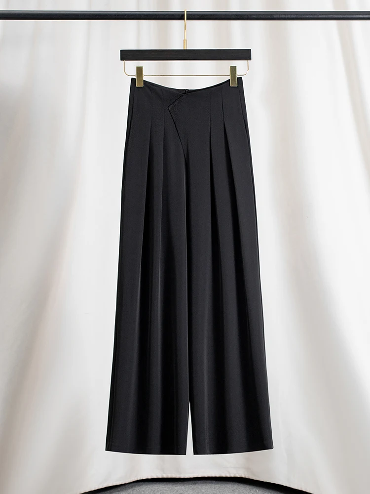 

High Waist Wide Leg Pants for Taller Women Thin Summer Straight Cut Long Pants Commute Sle Bla Fem Suit Pants