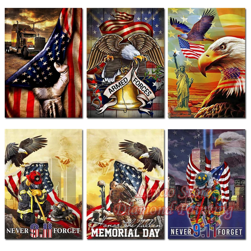 American Soldier Eagle Flag Diamond Painting Cross Stitch Kit Full Diamond Embroidery Army Faith Rhinestone Pictures Home Decor