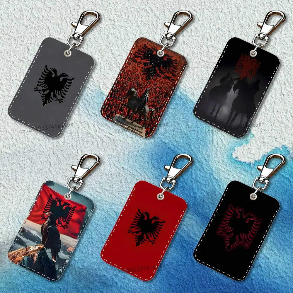 Albania Flag Albanians Rectangle Card Case Leather Card Holder Keychain Key Ring Transportation Card Case