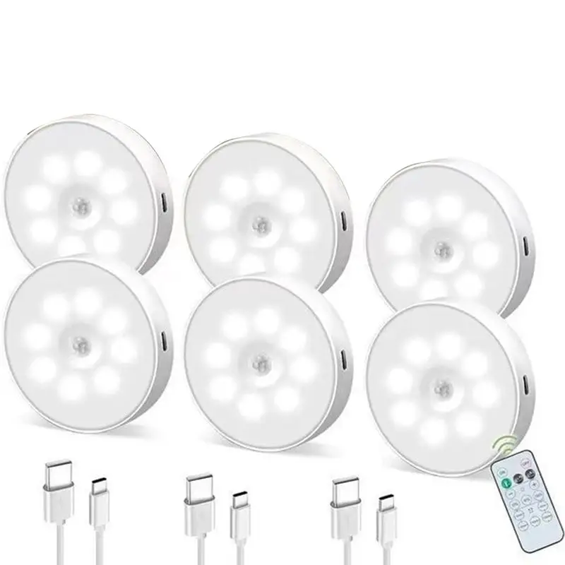 

ETRT LED Remote Control Three-Color Cabinet Light, Motion Sensor Rechargeable Light, Under Counter Light (6-Pack)