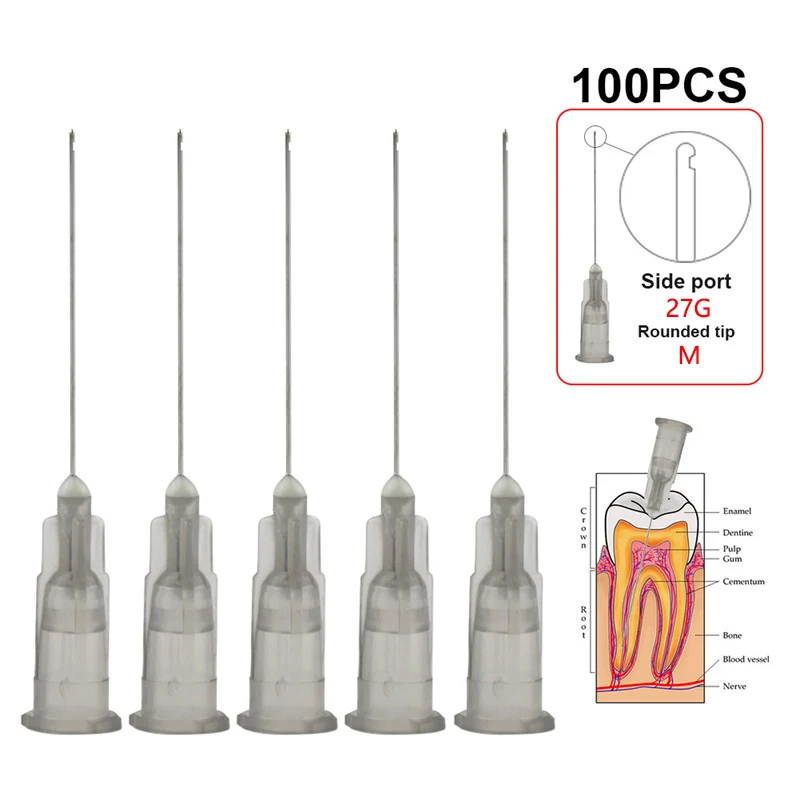 100PCS/Bag Dental Endo Irrigation Needle Tip 25G/27G/30G End-Closed Side Hole Endo Syringe Root Canal Washing Needle Tip Dentist