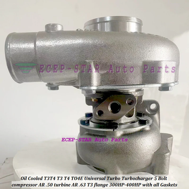 Oil Cooled T3T4 T3 T4 TO4E Universal Turbo Turbocharger 5 Bolt compressor A/R .50 turbine A/R .63 T3 flange 300HP-400HP Gaskets