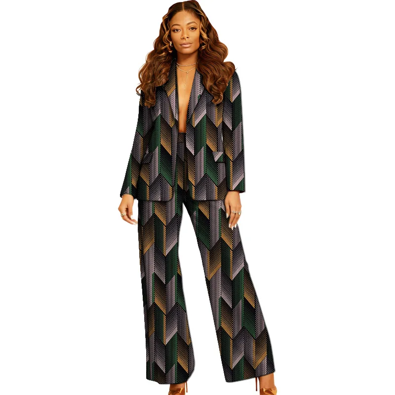 

Original Design African Couture Print Women's Suit Two Piece Set Blazer With Pant Basic Style Party Lady's Ankara Outfits