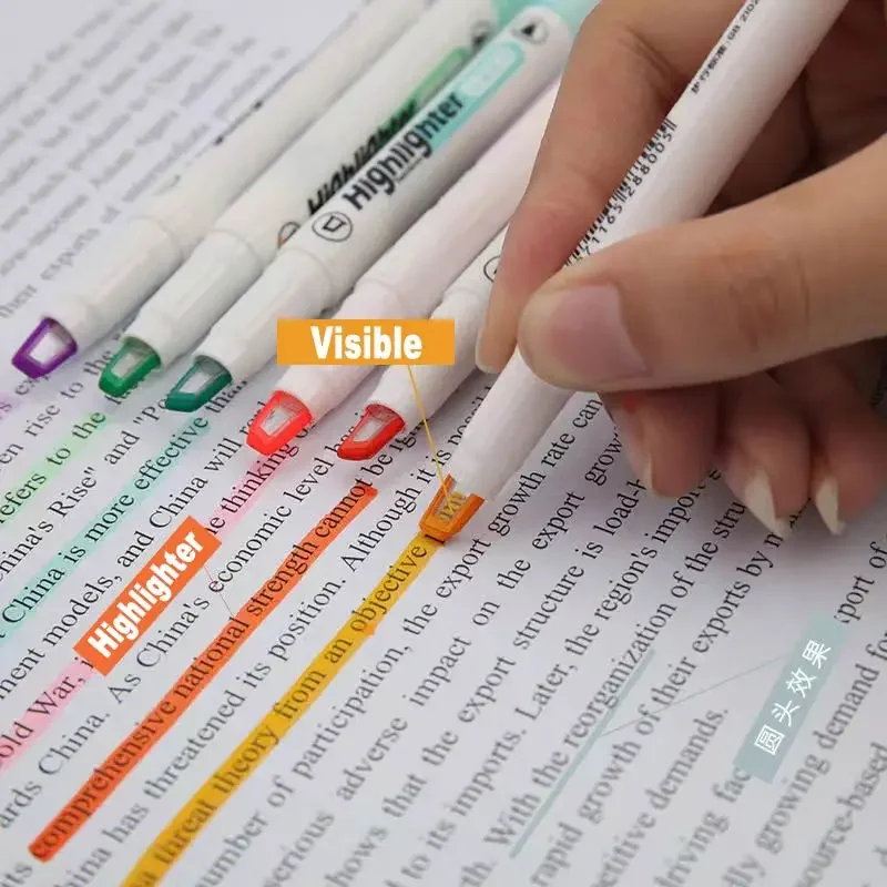 6 Color Set Highlighter Pen Visible Transparent Window Oblique Tip Double Head 1mm 4mm Art Marker Office School Drawing Graffiti