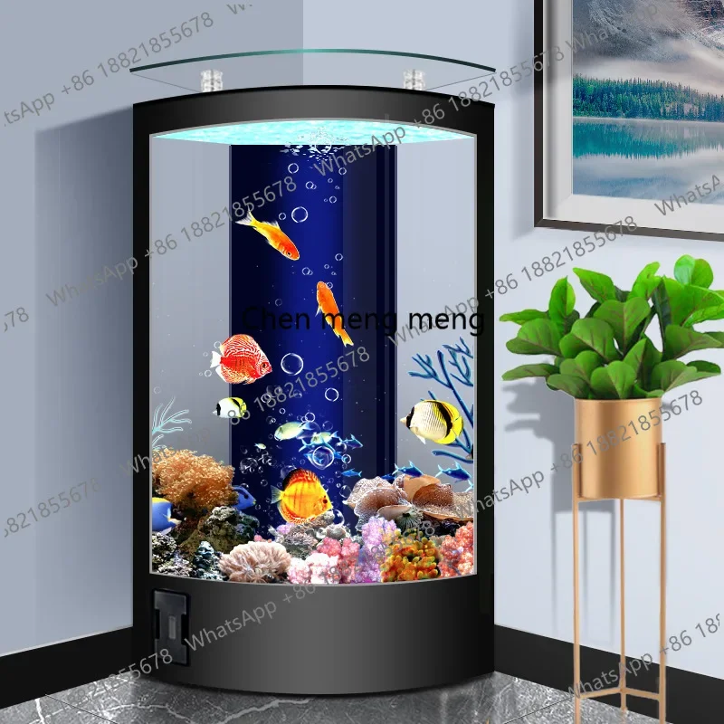 z10Living room fan-shaped floor-to-wall aquarium household back filter medium-sized golden fish tank free of water change