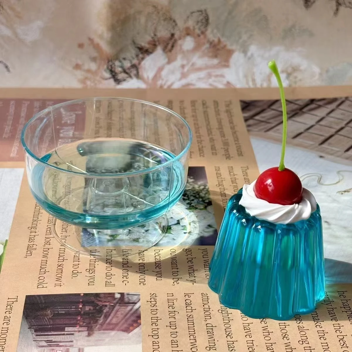 Showa-adornos de taza estilo antiguo, azul, mandarina, Soda, fruta, pegamento de gelatina, accesorios de fotografía bidimensionales, regalo de cumpleaños fresco