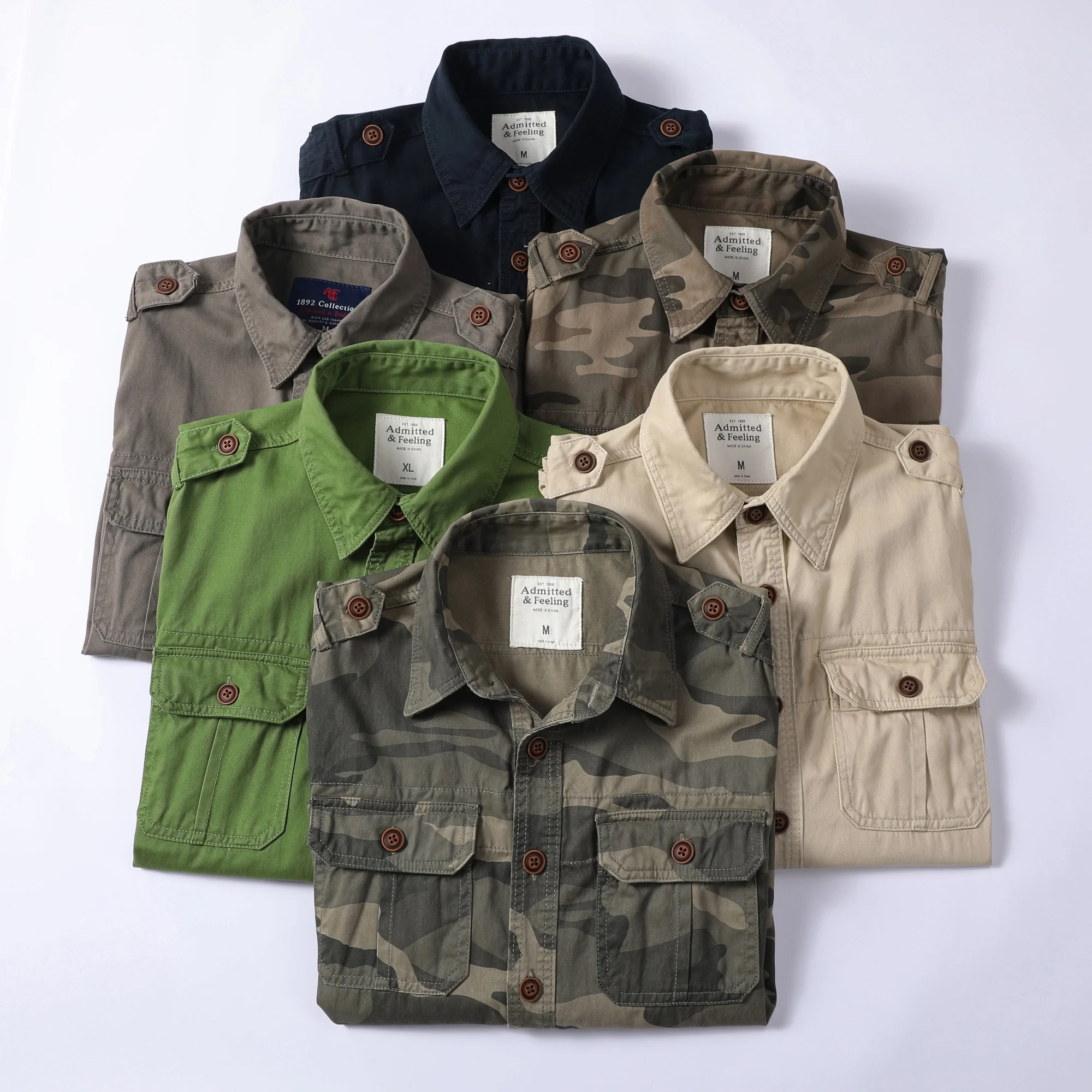 Men's Summer Casual Shirts Vintage Style Short Sleeve Washed Cotton Camouflage Shirts Multi Pockets Loose Outdoor Fashion Shirts