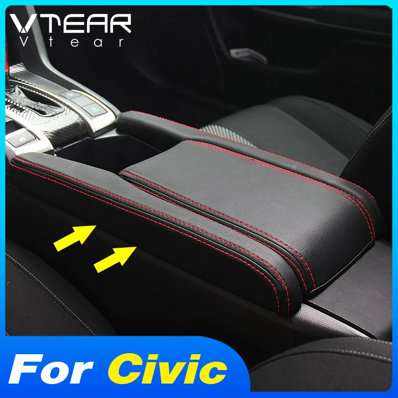 Vtear Car Armrest Cover Center Console Arm Rest Leather Anti-scratch Mat Protection Pad Accessory For Honda Civic 10th 2016-2021