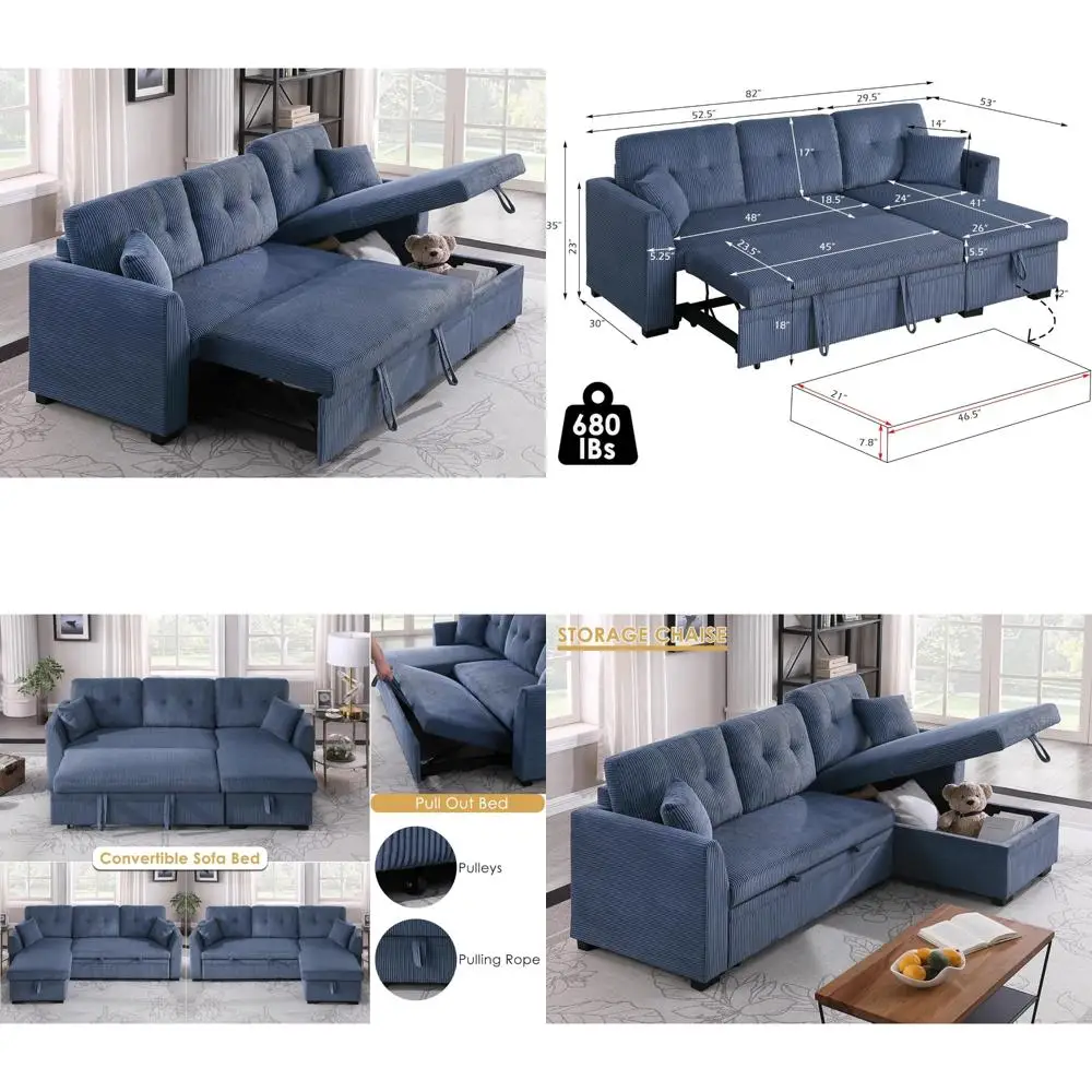 

Вельветовый L-образный секционный диван с двусторонним шезлонгом и выдвижной спальной кроватью, удобный диван для хранения вещей для удобной гостиной