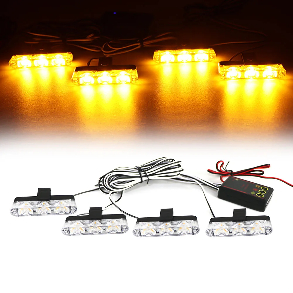12V Auto-Kühlergrill Stroboskop-Licht 4x3 LED Mini-Blitzlampe Tagfahrlicht Notfall-Warnleuchte Signalleuchte
