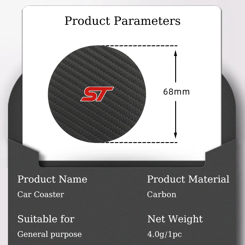 2Pcs Car Carbon Leather W ater Cup Pad Anti-noise Coaster Mat For Ford ST Focus mk2 mk3 Fiesta mk7 Ranger Mondeo mk4 S-MAX Kuga - view 2