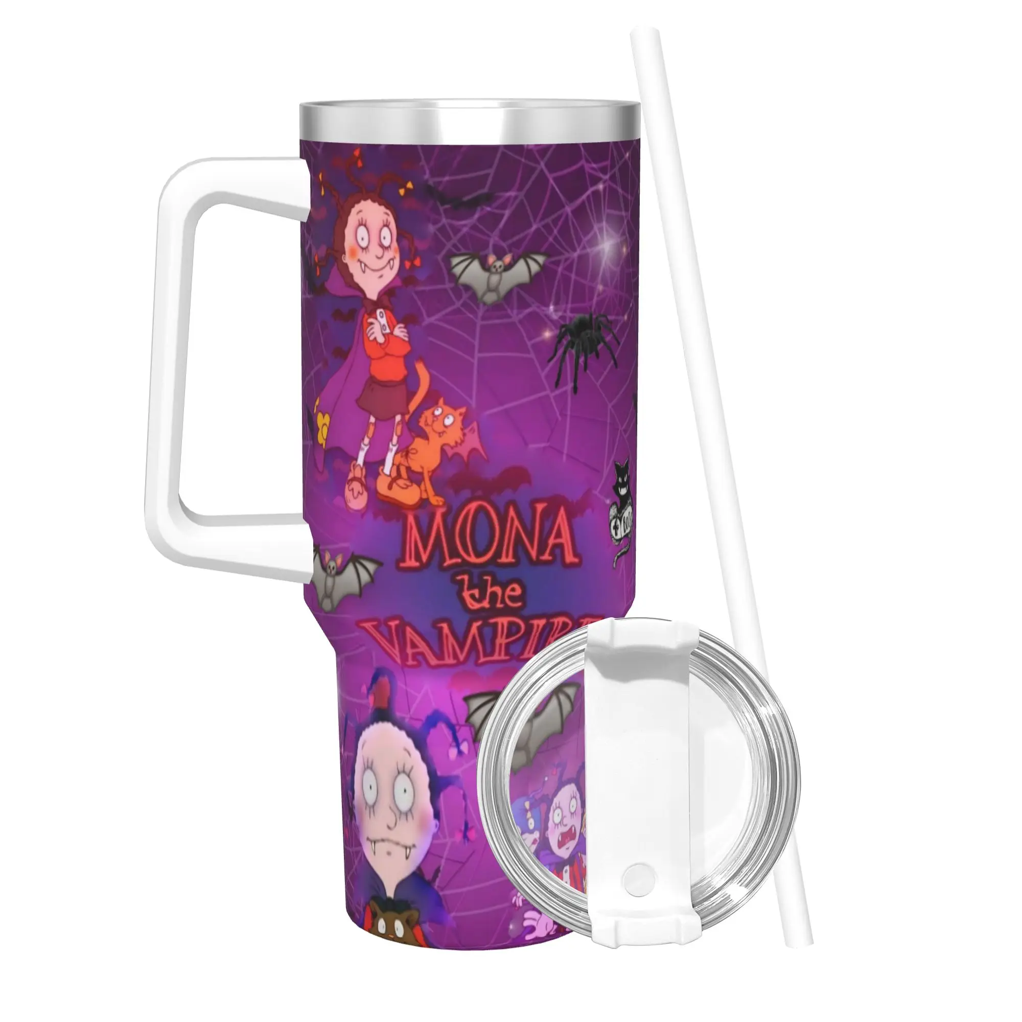 Mona The Vampire Anime Insulated Tumbler with Straws  Vacuum Thermal Mug Office Home Car Bottle Cup 40oz