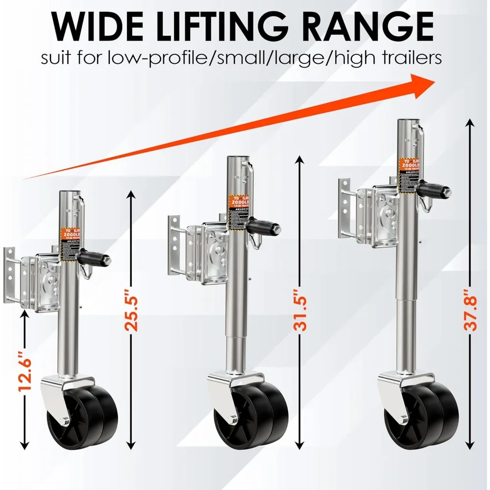 Heavy Duty 2000 lbs Trailer Jack with Dual Wheel, 12" Lift for RV Boat Trailers, Silver