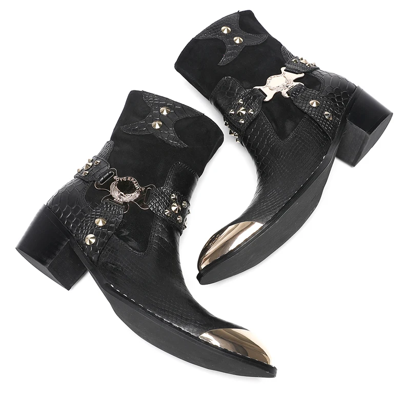 Designer Stil Männer Stiefeletten Gemischte Farbe Echtes Kuh Leder High Heels Mann Chelsea Schuhe Niet hochhackigen Modell Luxus stiefel – Detail 13