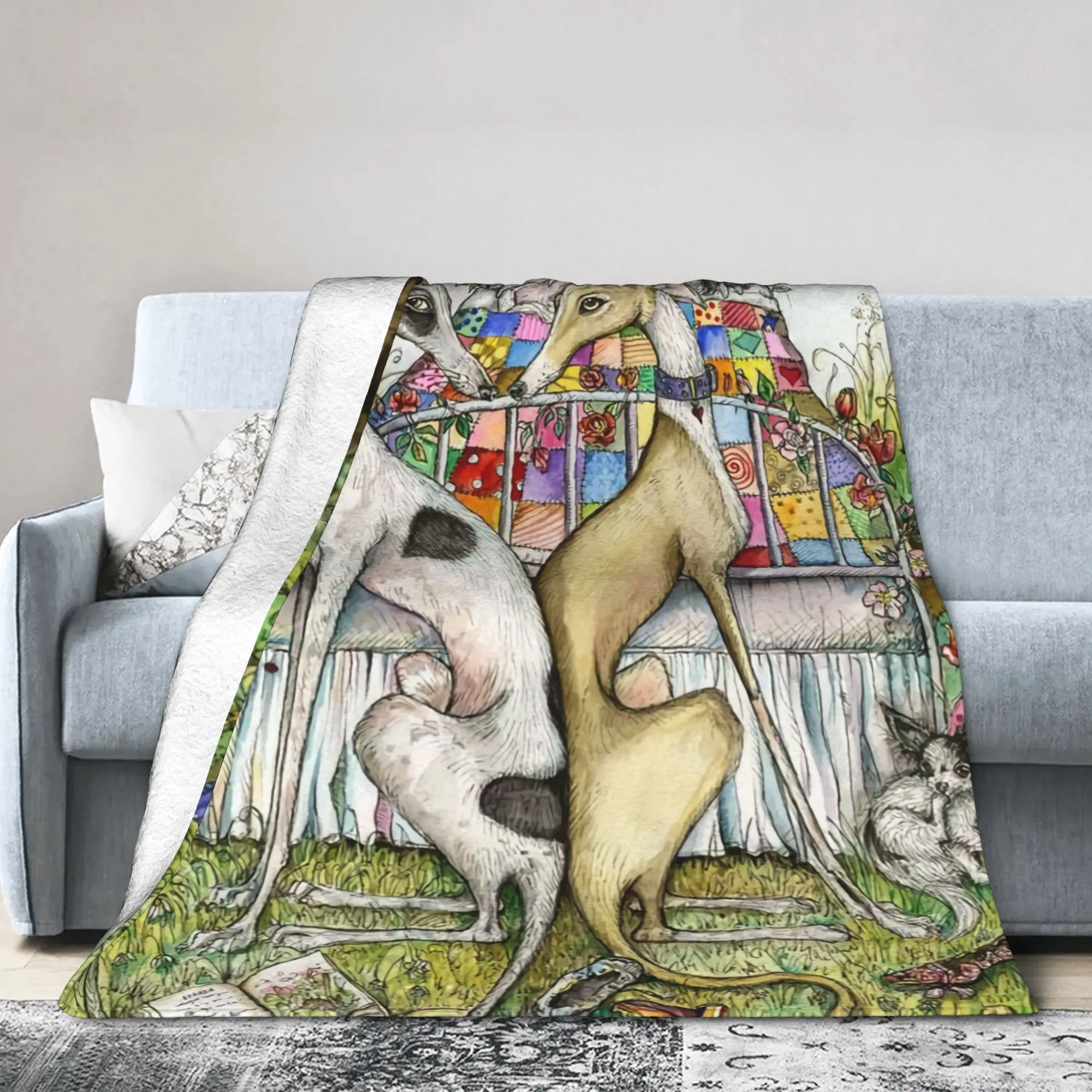 Custom Vintage Whippet Greyhound Dog Blanket 3D Printed Soft Flannel Fleece Hound Throw Blankets for Car Bed Sofa Bedspreads