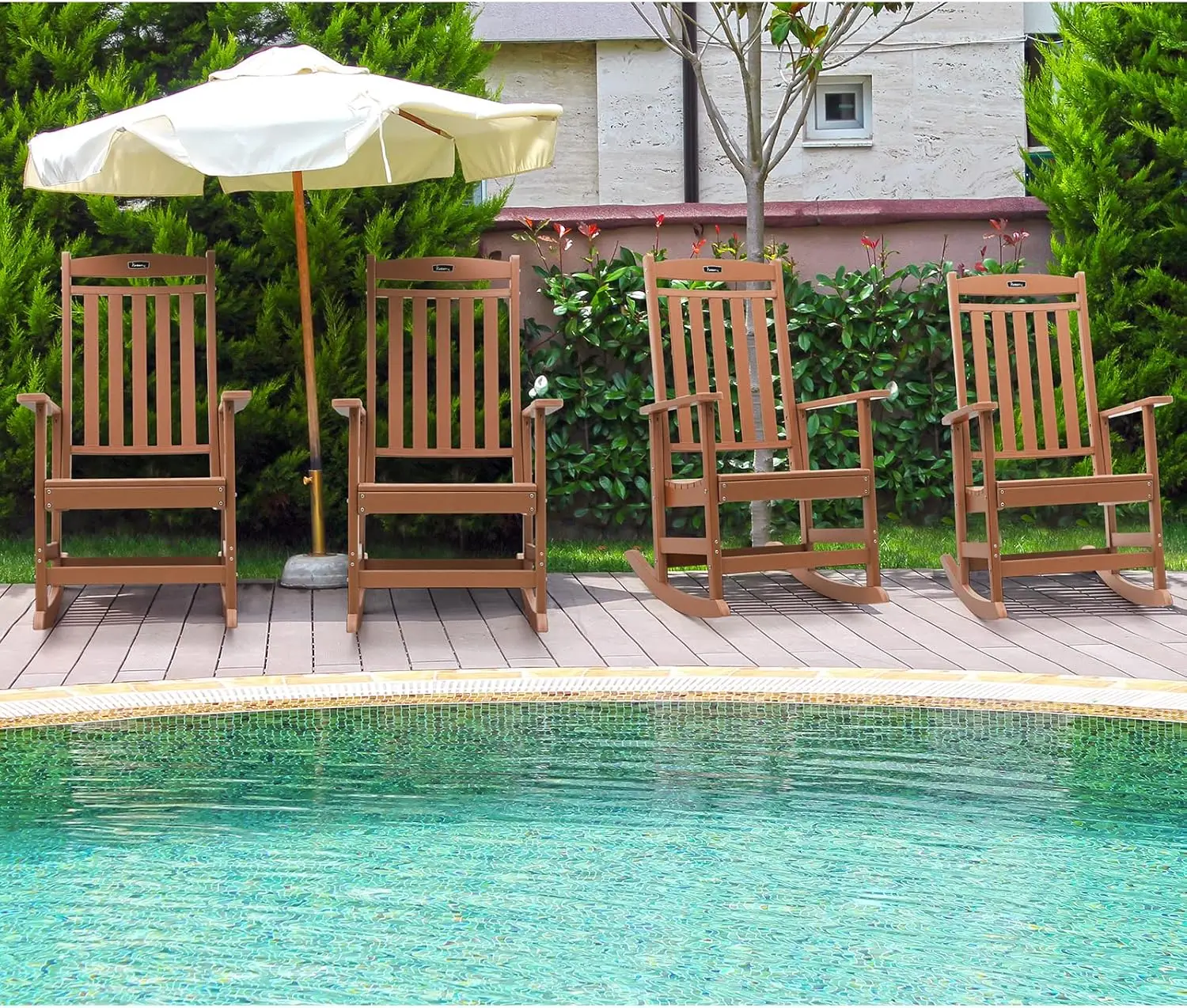 Outdoor Rochairs Set Of 4, Hdpe All Weather Poly Lumber Rocker, High Back Patio Rockers Easy Assembly