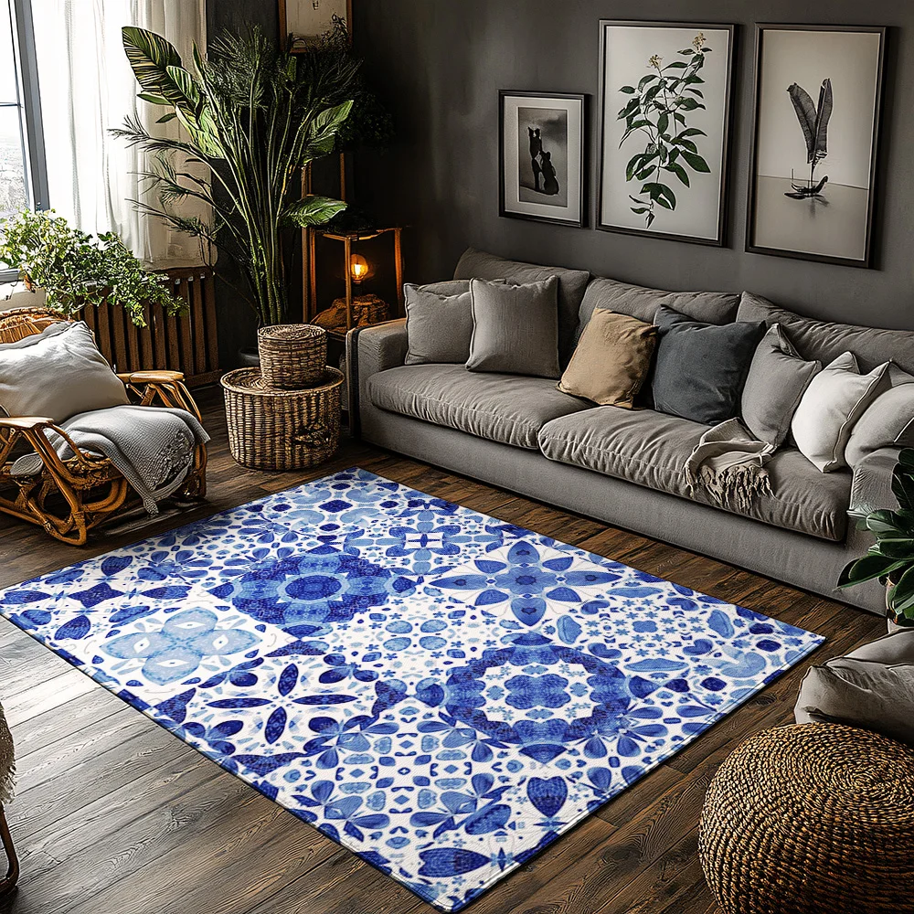 

Винтажный коврик с синим цветком, моющиеся внутренние и уличные коврики, коврик для прихожей в фермерском доме, декоративное напольное покрытие, коврики для домашнего декора