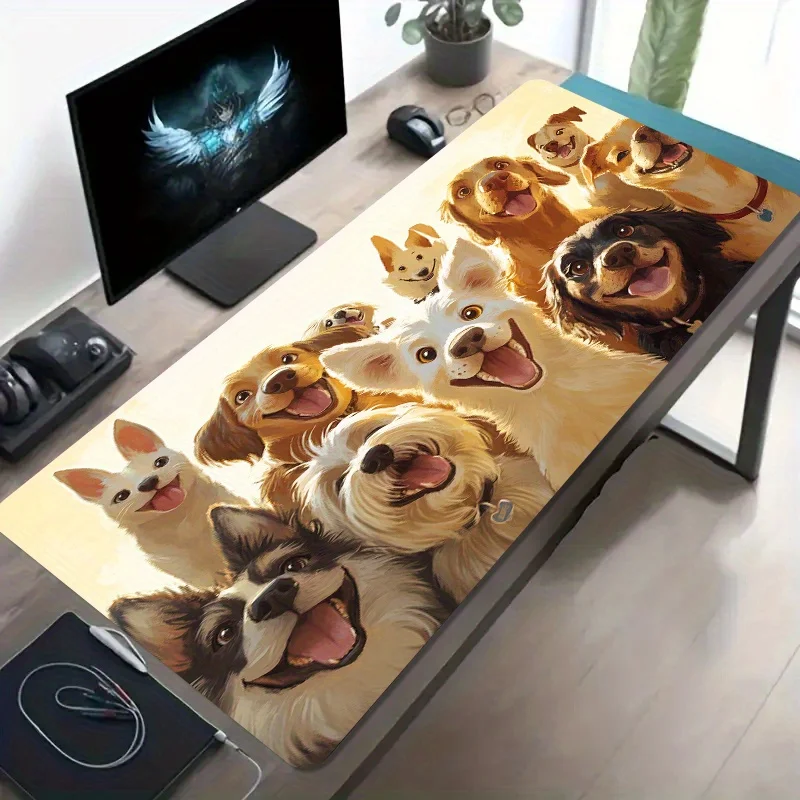 Adorable Group of Happy Dogs Large Gaming Mouse Pad Non-Slip Rubber Desk Mat for Office and Gaming