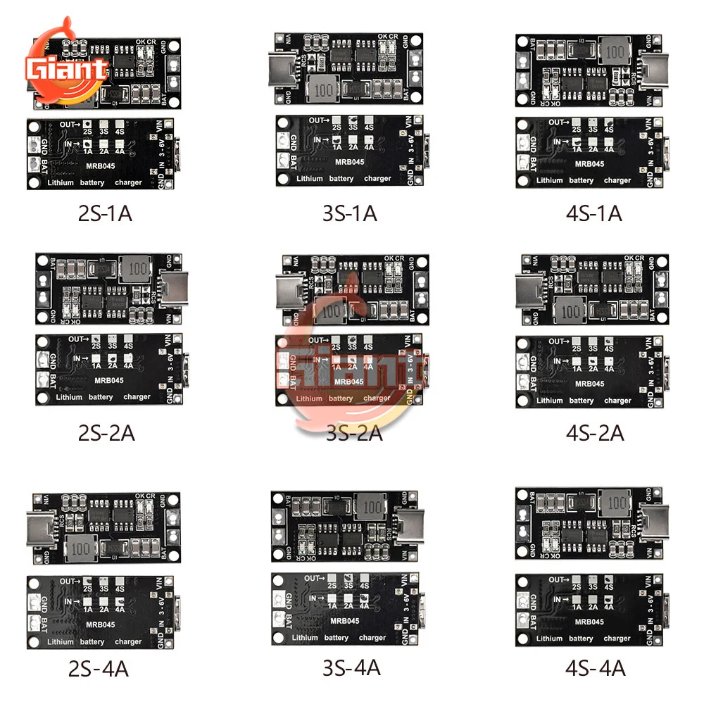 نوع-C BMS 2S 3S 4S شاحن 18650 بوليمر ليثيوم أيون 7.4V 11.1V 14.8V إلى 8.4V 12.6V 16.8V 1A 2A 4A دفعة قوة البنك شحن وحدة