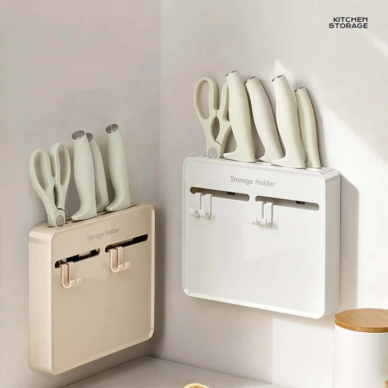 No-Drill Kitchen Knife Holder, Wall-Mounted Dustproof Durable Shelf for Cabinet Inner Side Multifunctional Storage