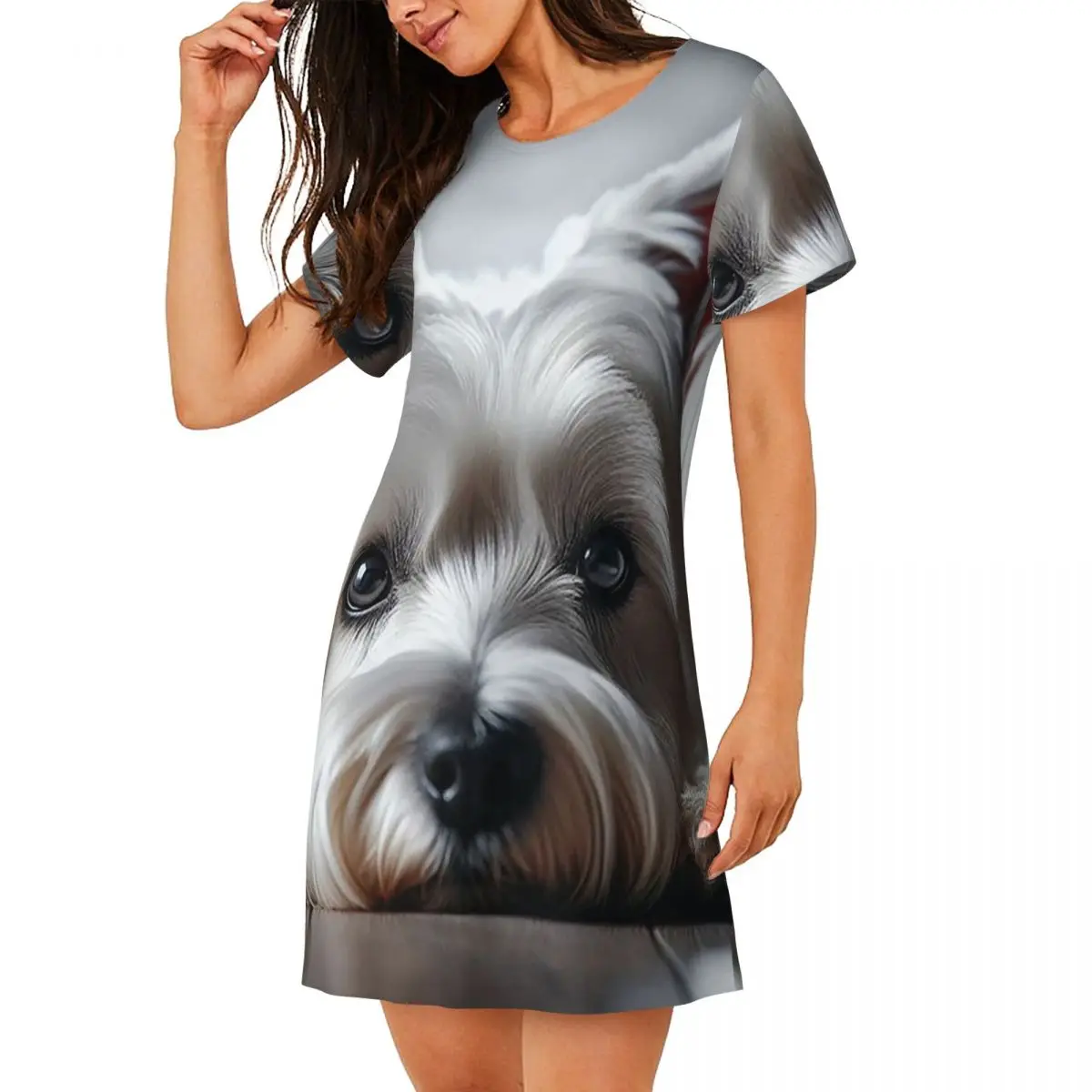 West Highland White Terrier Short Sleeves Nightdress For Sleeping Sleepshirts Women Short Sleeve Nightgowns Soft Pajama Dress