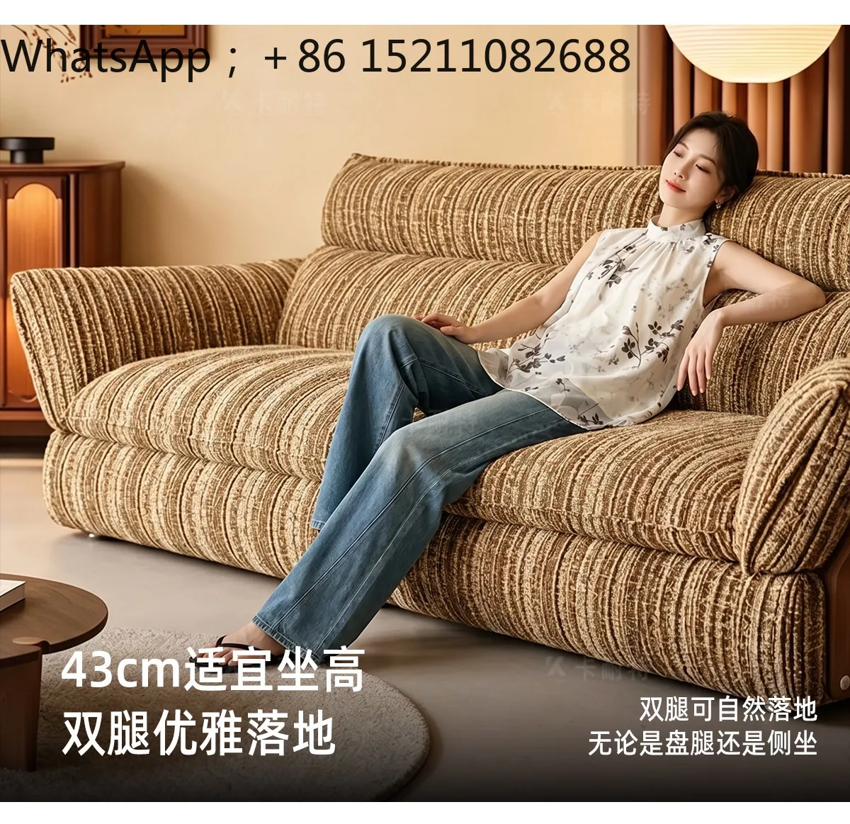 LLY retro fully removable and washable solid wood cotton and linen high backrest large seat deep fabric sofa living room