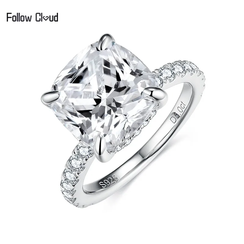 

Follow Cloud 5 Carats Cushion Cut 10mm Moissanite Diamond 925 Sterling Silver Engagement Ring for Women Fine Jewelry with GRA