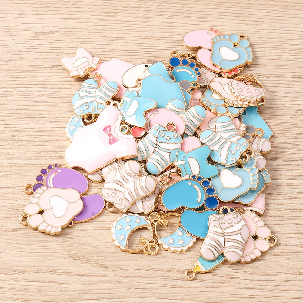 Tusember 10pcs New Baby Clothes Charms Baby Footprints Socks Bibs Feeding Bottle Pendants For Earrings Bracelet Jewelry Making