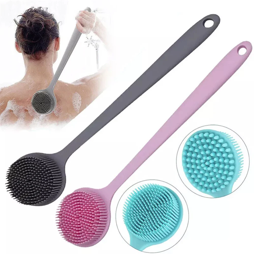 1pcs Silicone Massage Bath Brush Body Scrub Washing Long Handle Back Scrubber Shower Brush Dead Skin Remover Exfoliating Brush