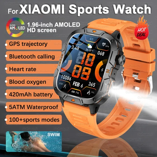 2025 nuevo para Xiaomi militar Bluetooth llamada reloj inteligente hombres 1,96 ""pantalla AMOLED 5ATM impermeable GPS deportes al aire libre relojes inteligentes